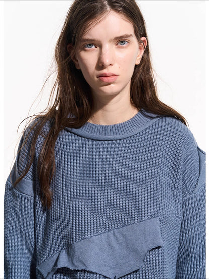 Cloud Texture Dual-Tone Distressed Knit Sweater