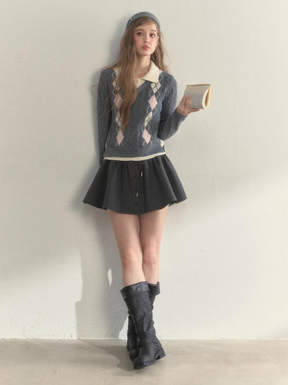 Vintage Argyle Cable Knit Layered Sweater