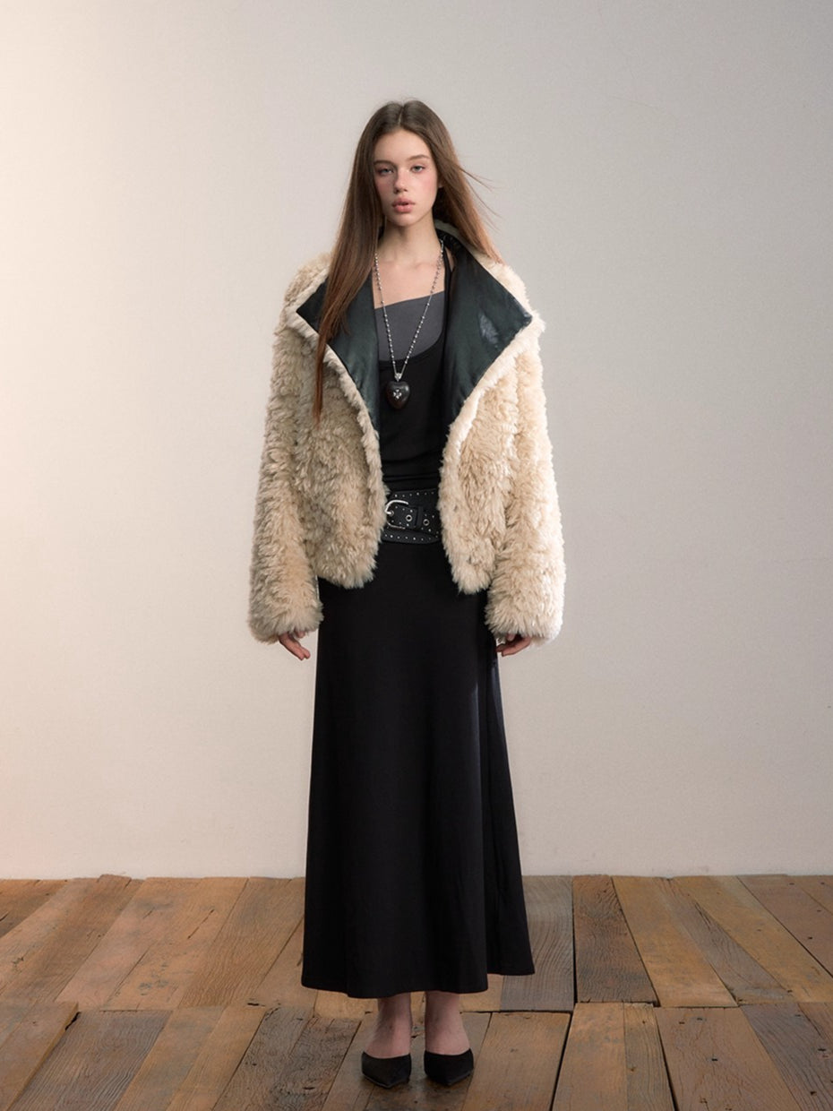 Contrast-Panel Off-Shoulder Layered Maxi Dress