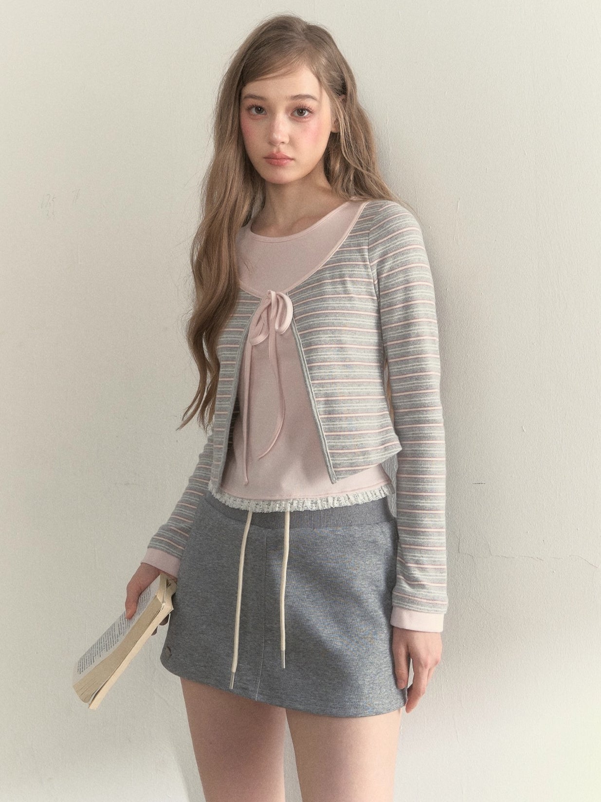 Striped &amp; Floral Design Layered Contrast Blouse