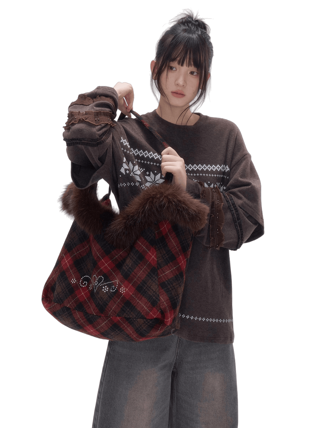 Plaid Wool-Blend Large Tote Bag