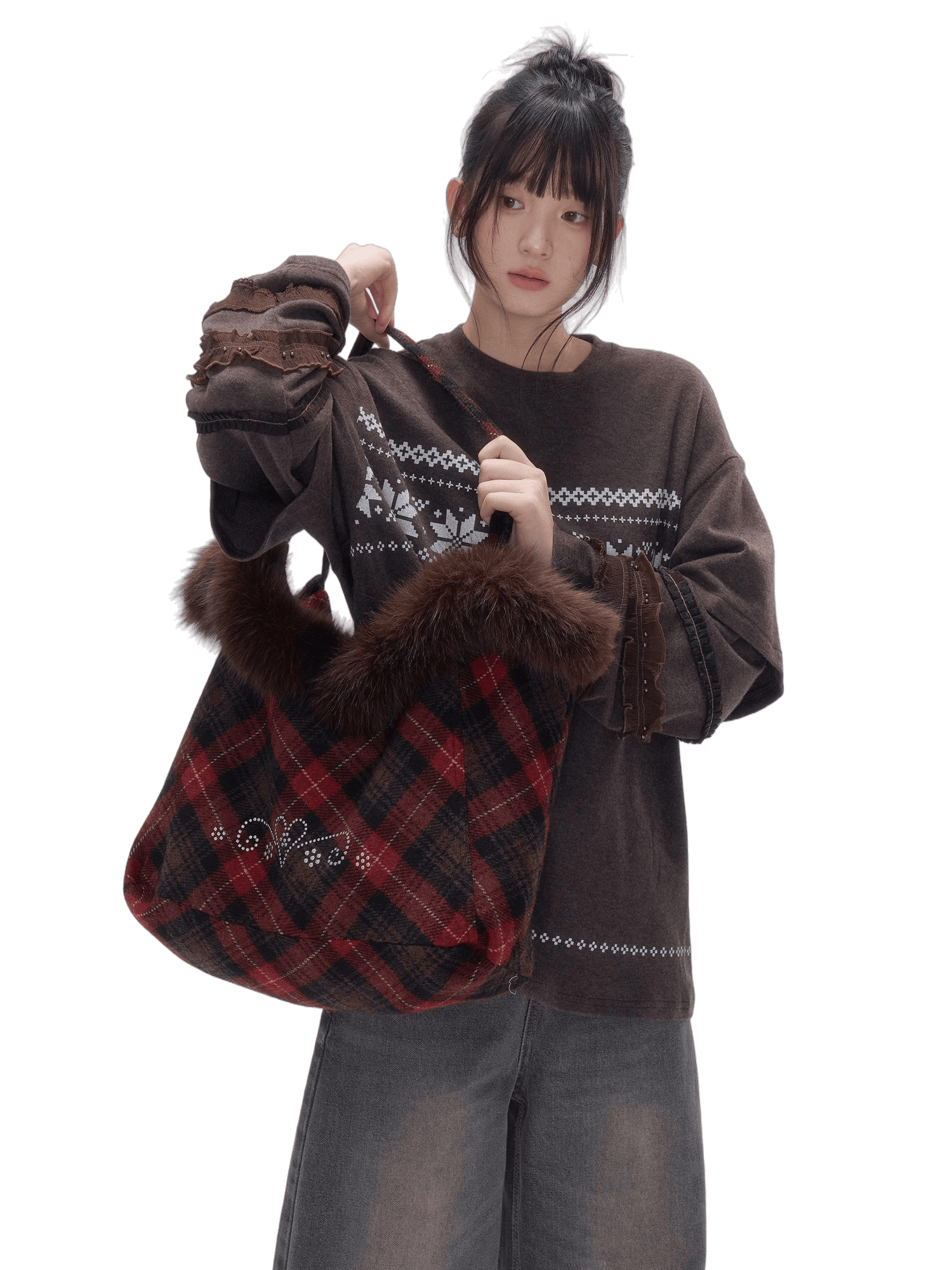 Plaid Wool-Blend Large Tote Bag