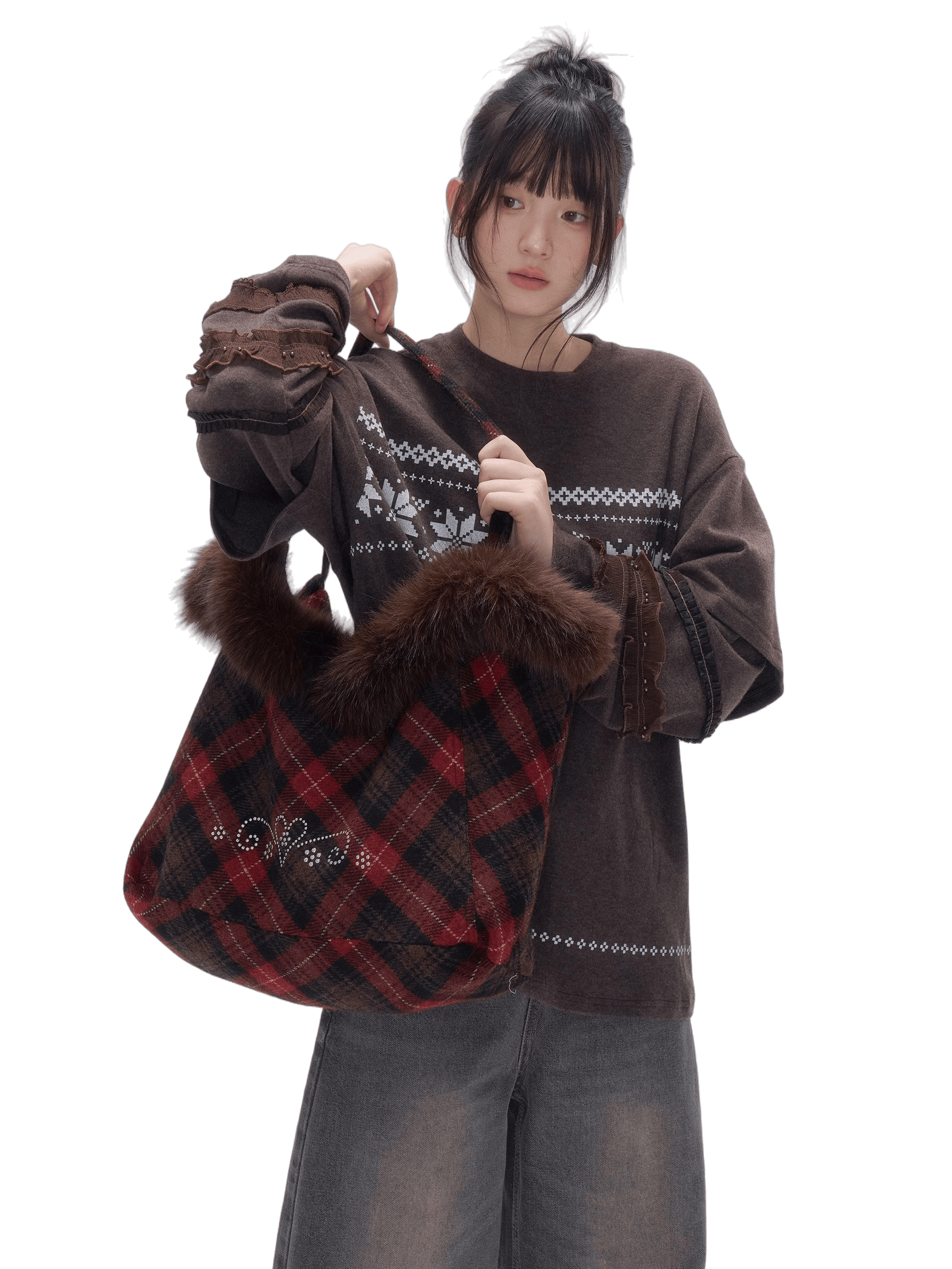 Plaid Wool-Blend Large Tote Bag