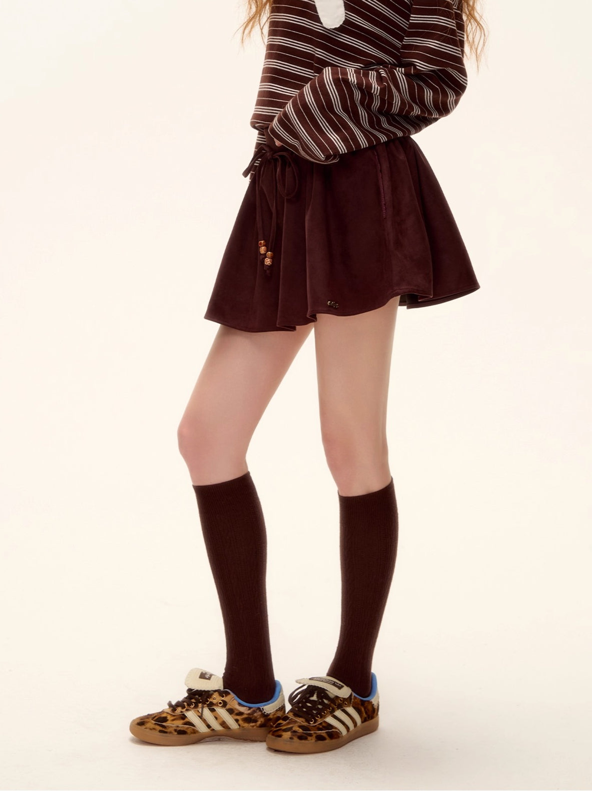 Beaded Suede Puff Mini Skirt