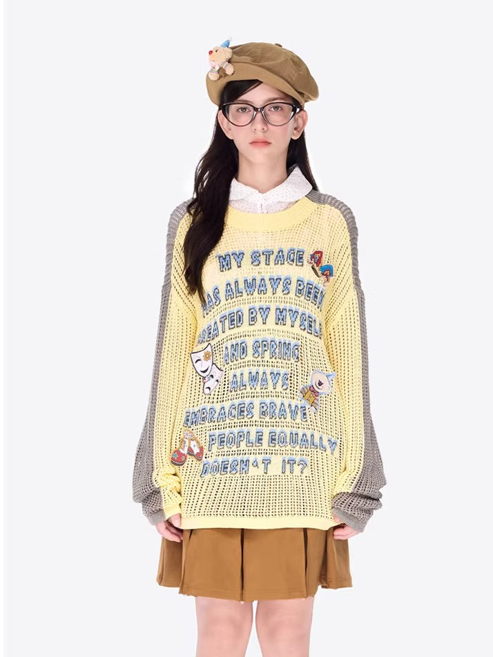 Cutout Contrast Knit Sweater