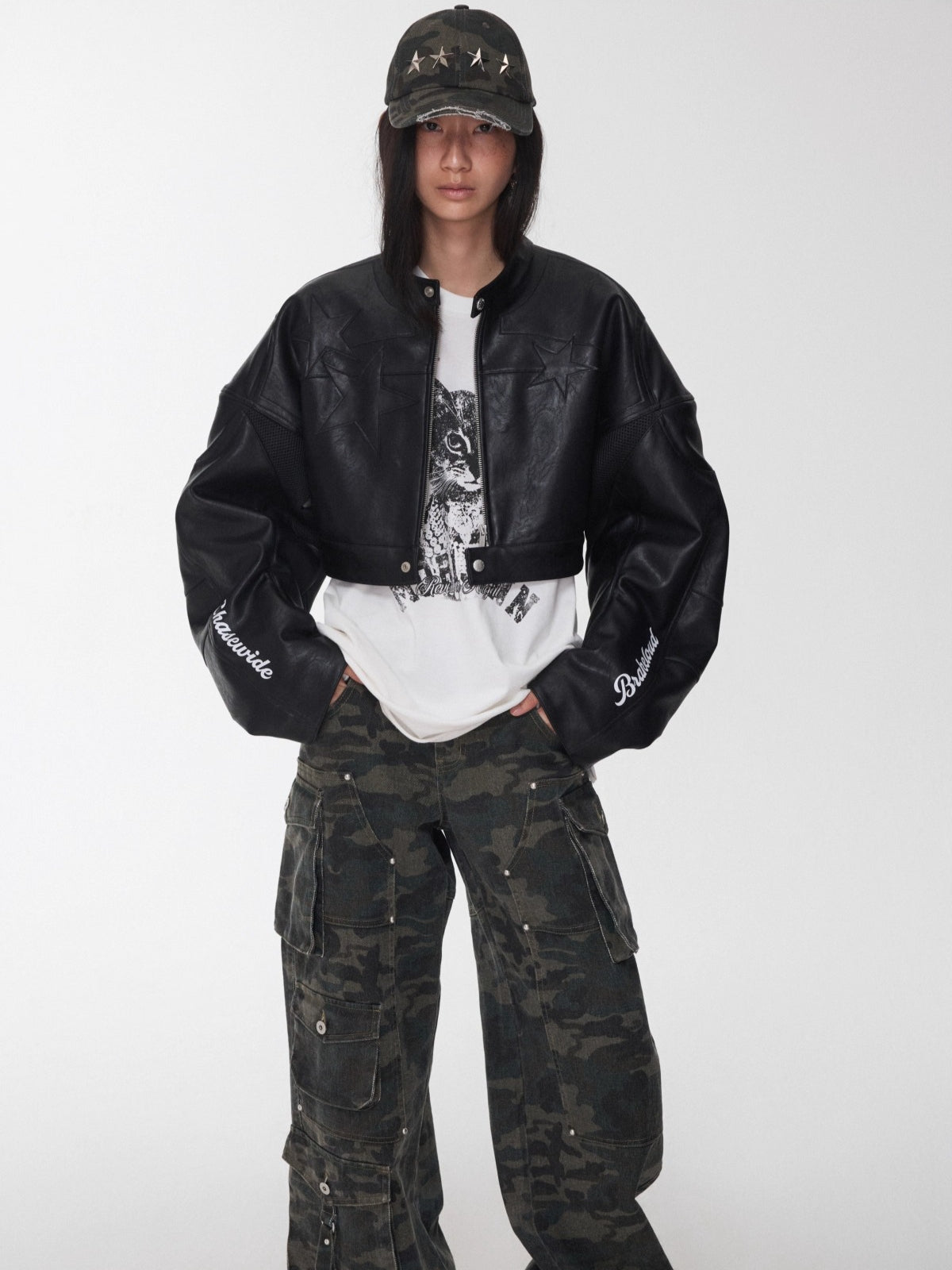 Distressed Star-Studded Camouflage Baseball Cap