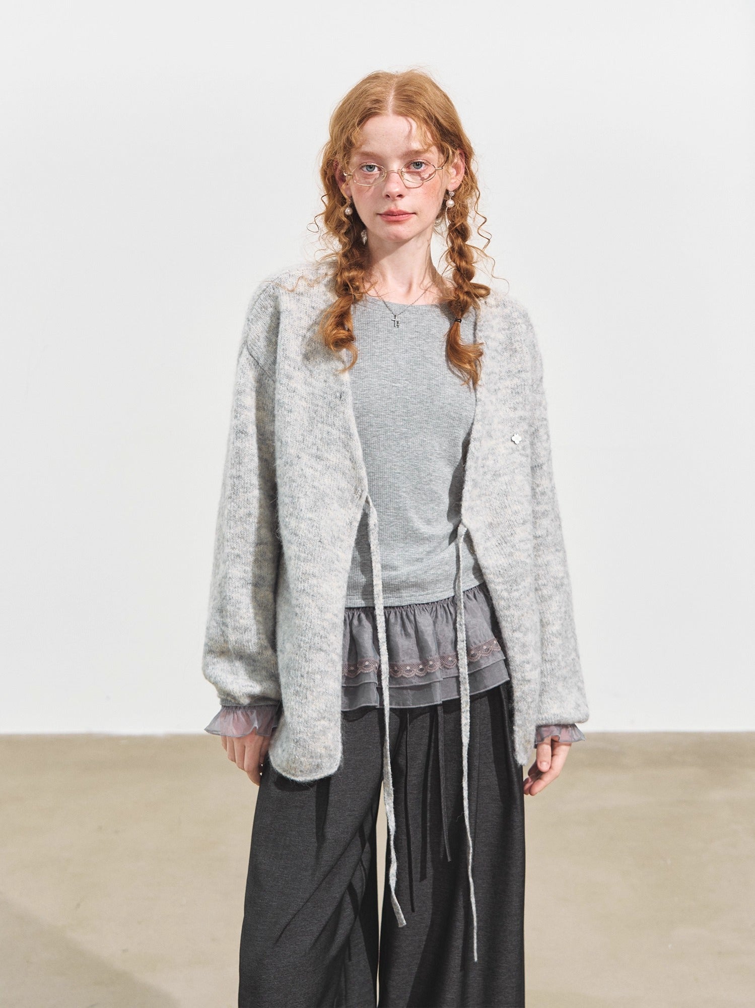 Double-Layer Ruffle Raglan Sleeve Fleece T-Shirt