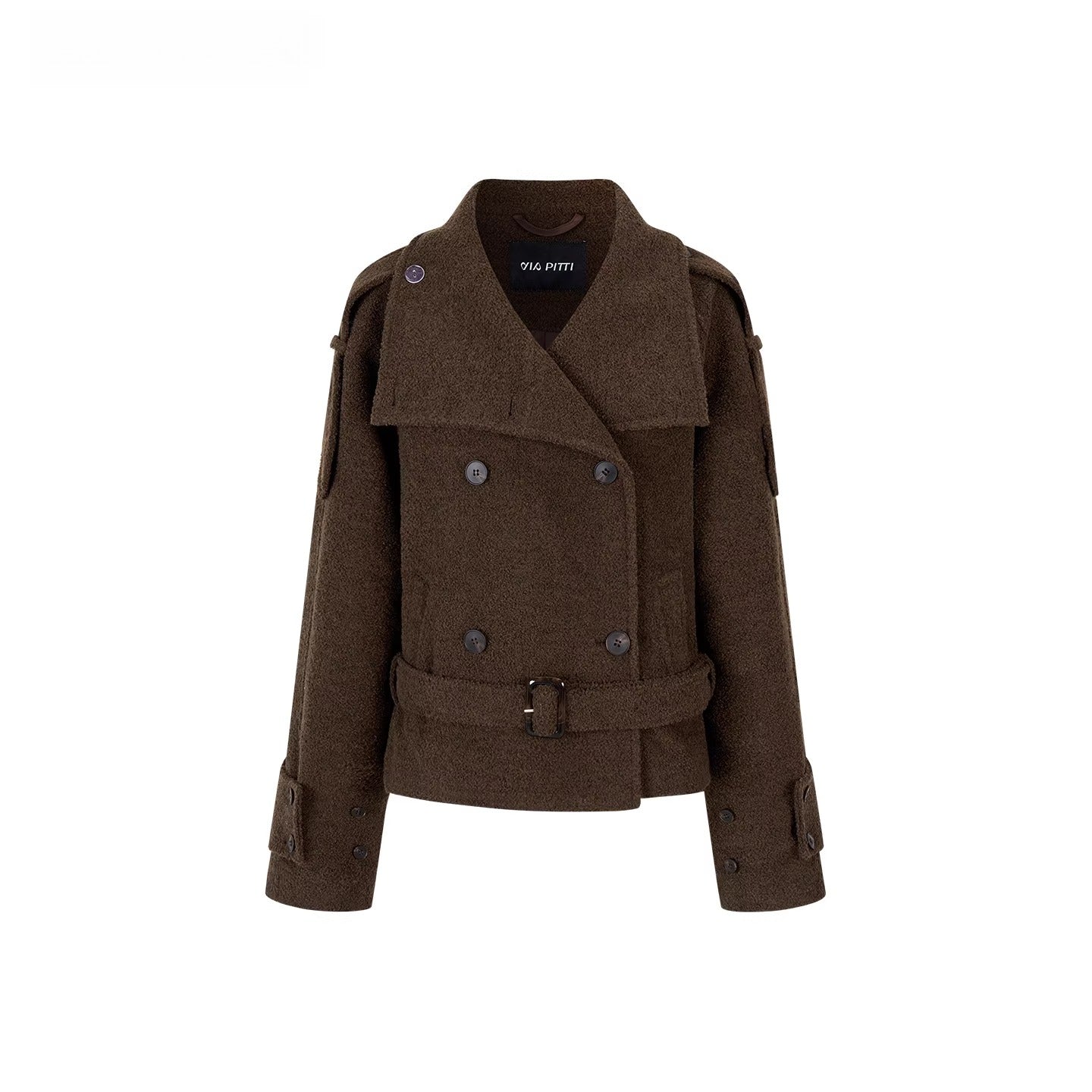 Contrast Double-Breasted Wool-Blend Belted Jacket