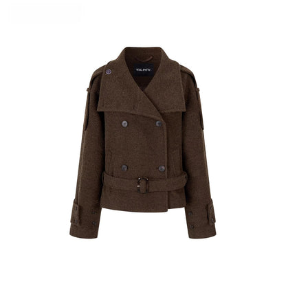 Contrast Double-Breasted Wool-Blend Belted Jacket