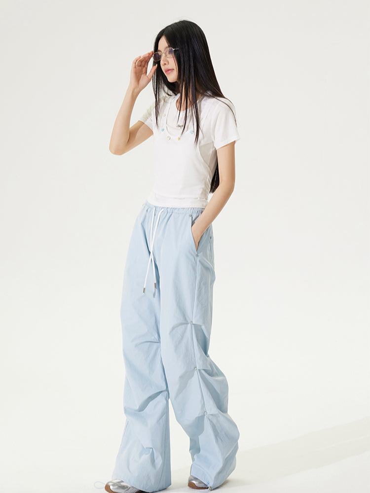 Lace Paneled Pleated Wide-leg Pants - CHINASQUAD