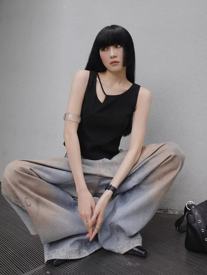 3D Ocean Print Oversized Denim Pants