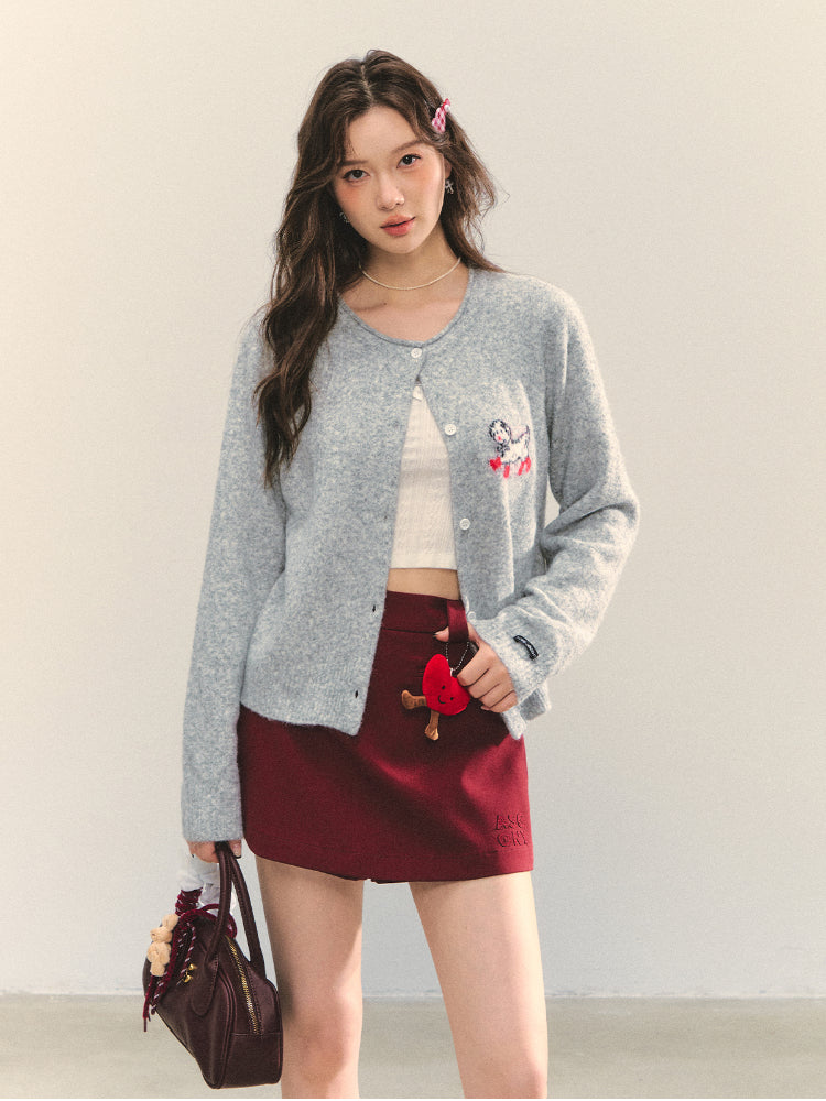Crew Neck Dalmatian Jacquard Knit Cardigan - CHINASQUAD