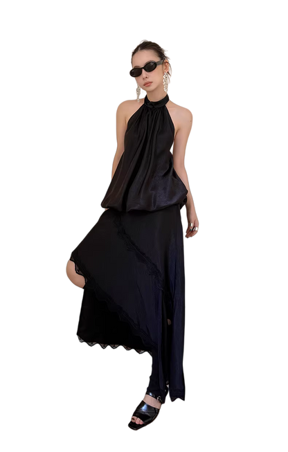 Irregular Hem Acetate Lace Maxi Skirt