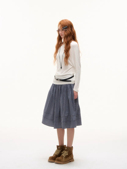 Off-Shoulder Pearl-Button Long-Sleeve T-Shirt