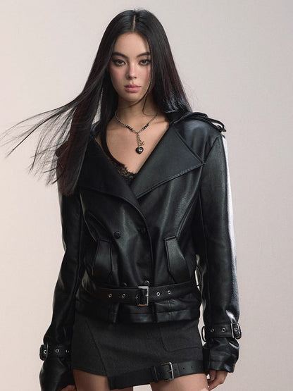 Faux Shearling-Lined Hooded PU Moto Jacket