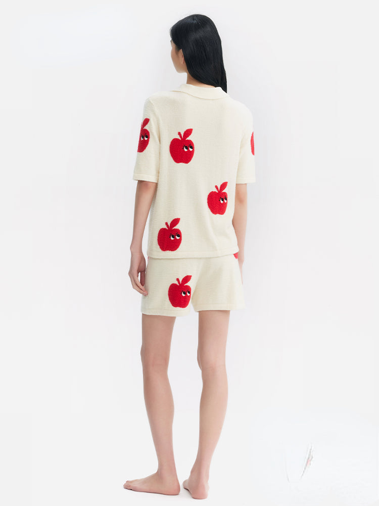 Red &amp; Black Apple Pattern Knitted Short Pajamas