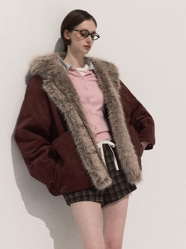 Faux Fur Collar Hooded Puffer Jacket