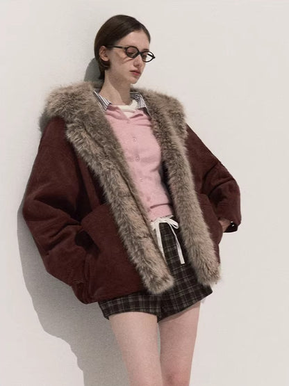 Faux Fur Collar Hooded Puffer Jacket