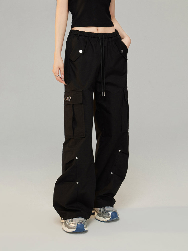 Drawstring Pleated Workwear Wide-Leg Pants