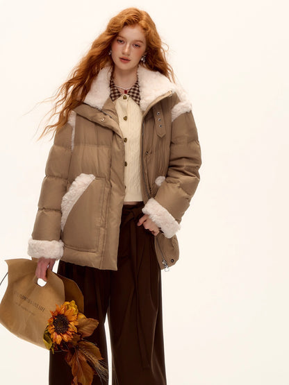 Faux Shearling Panel Down Jacket