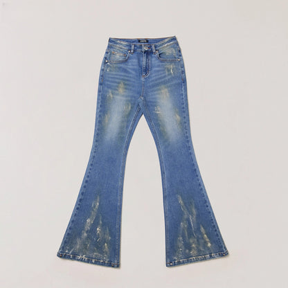 Desert Storm Hand-Painted Flared Jeans
