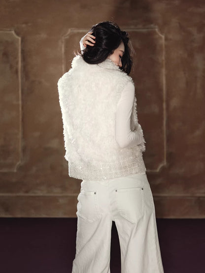 Heavyweight Beaded Wool-Blend Fleece Vest