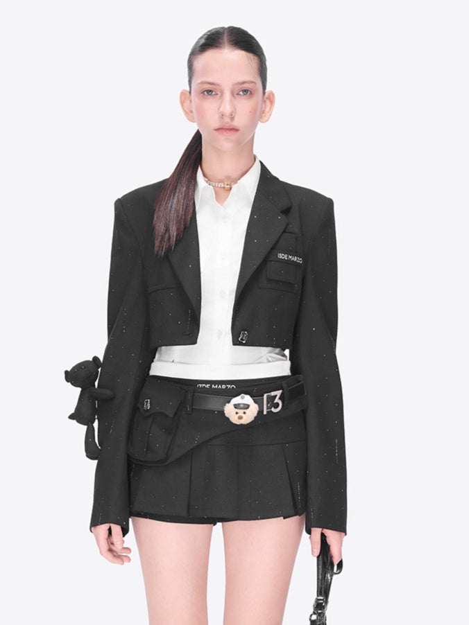 Shimmer Cropped Tailored Blazer