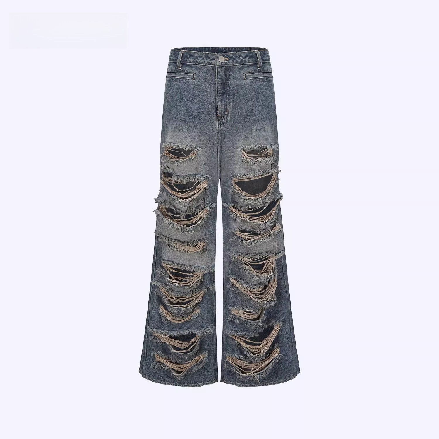 Vintage Washed Distressed Wide-Leg Denim Jeans