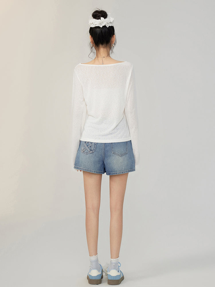 Pile Collar Lace Fake Two-piece Sunscreen T-shirt