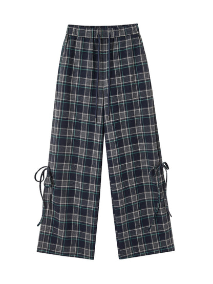 Plaid Drawstring Bowknot Pants