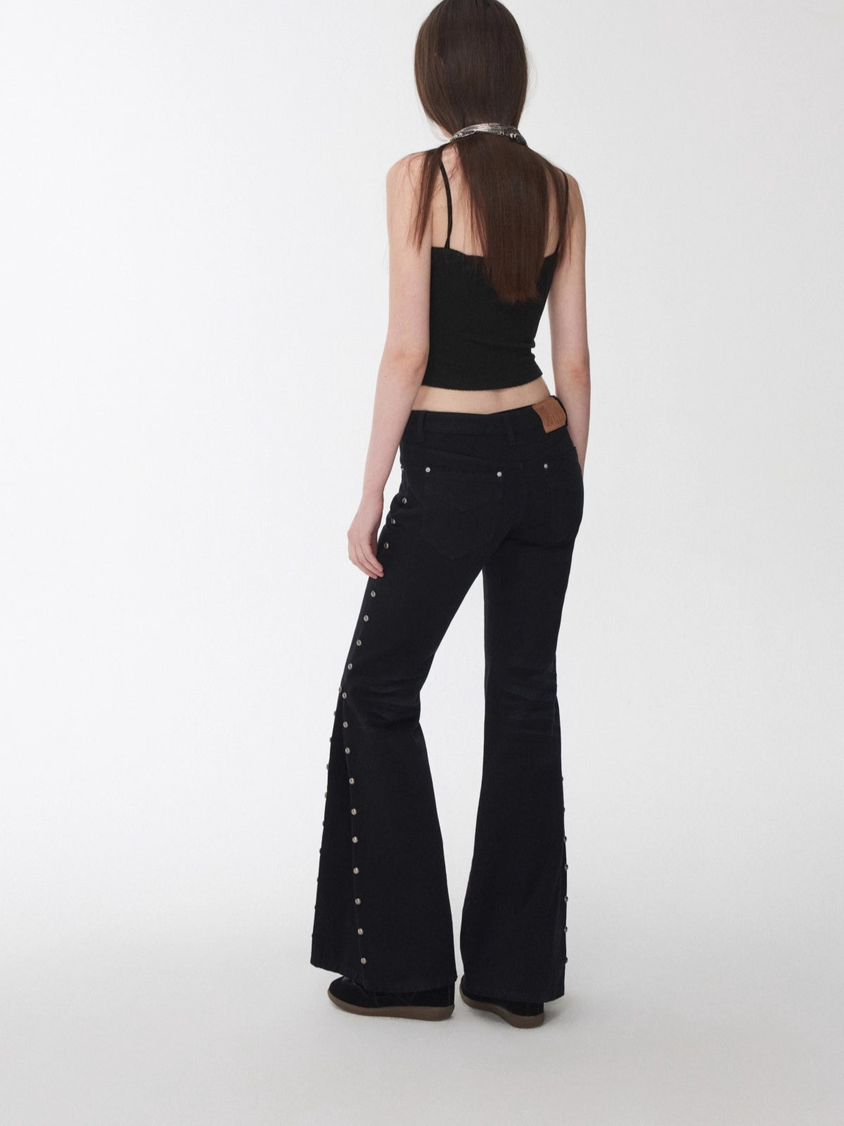 Studded Cat-Whisker Flared Denim Pants