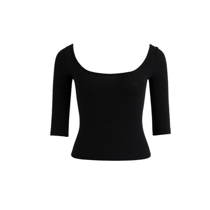 Lyocell Open-Back Fitted Mid-Sleeve T-Shirt