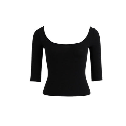 Lyocell Open-Back Fitted Mid-Sleeve T-Shirt