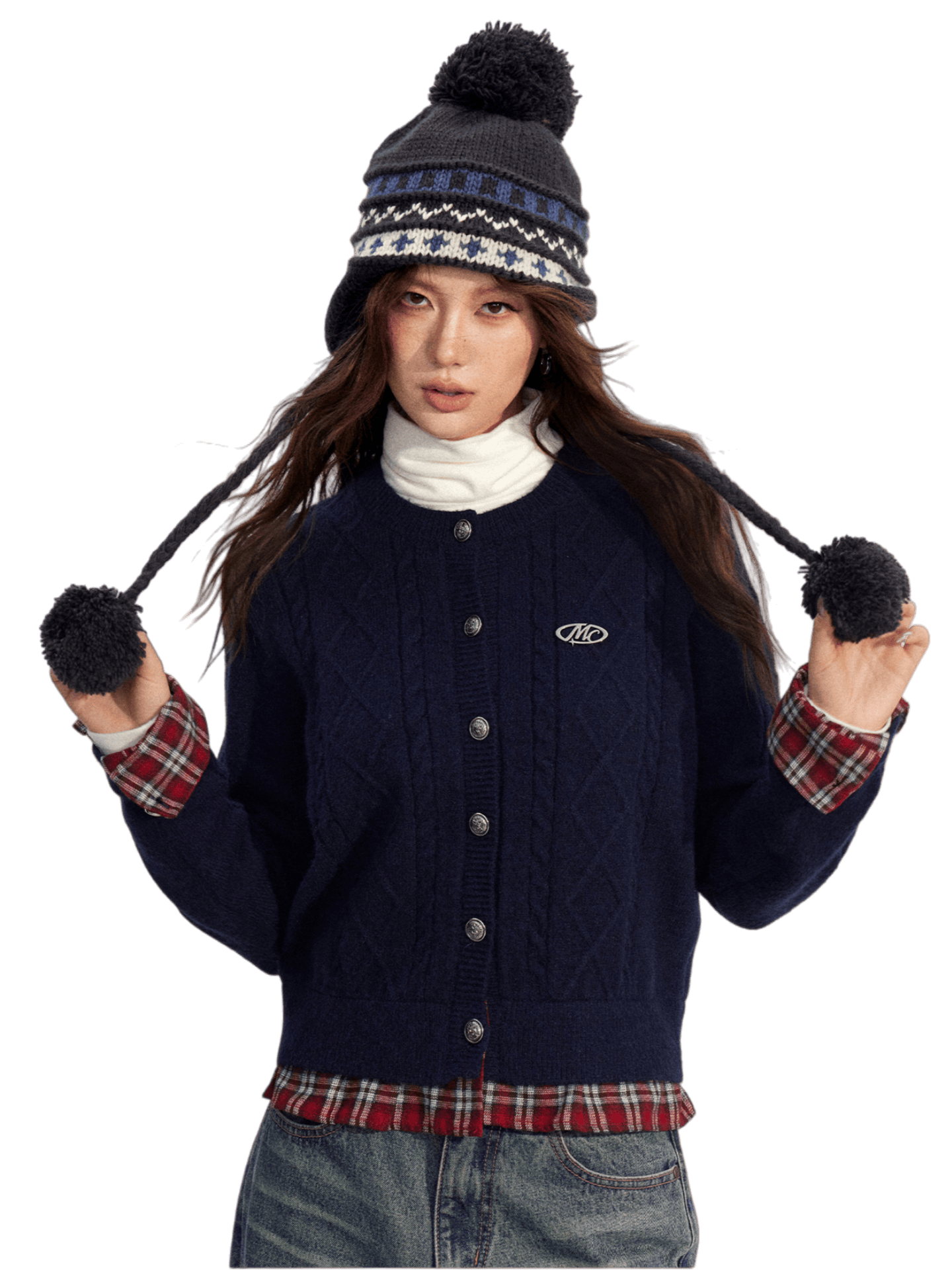 Plaid Patchwork Knit Cardigan