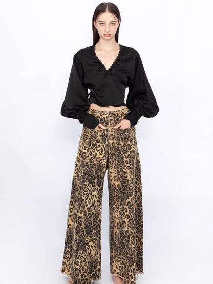 Deconstructed Wide-Leg Denim Jeans