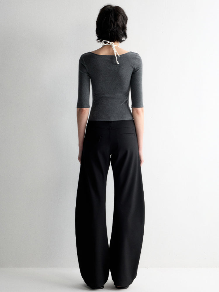 Twist Neck Waist-Tying T-shirt