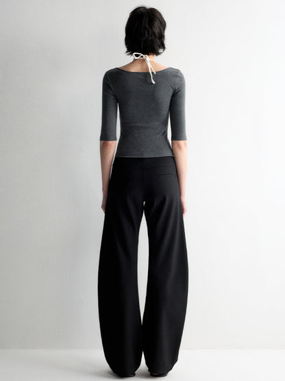Twist Neck Waist-Tying T-shirt