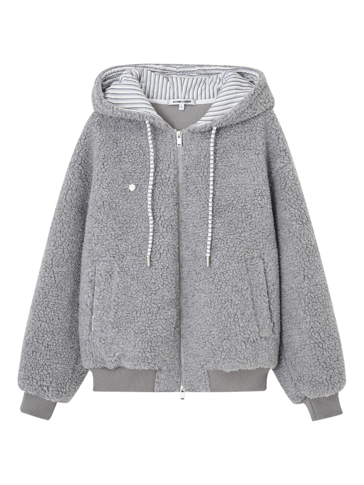 Striped Colorblock Fleece Hooded Jacket