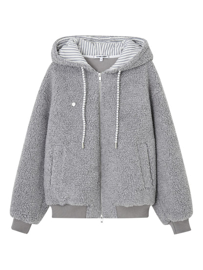 Striped Colorblock Fleece Hooded Jacket