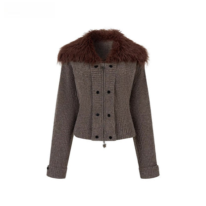 Faux Fur Collar Knit Jacket