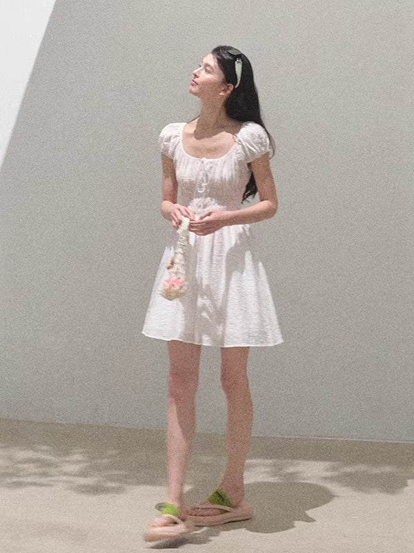 Botanical Graffiti Cotton Ruched Tie Dress