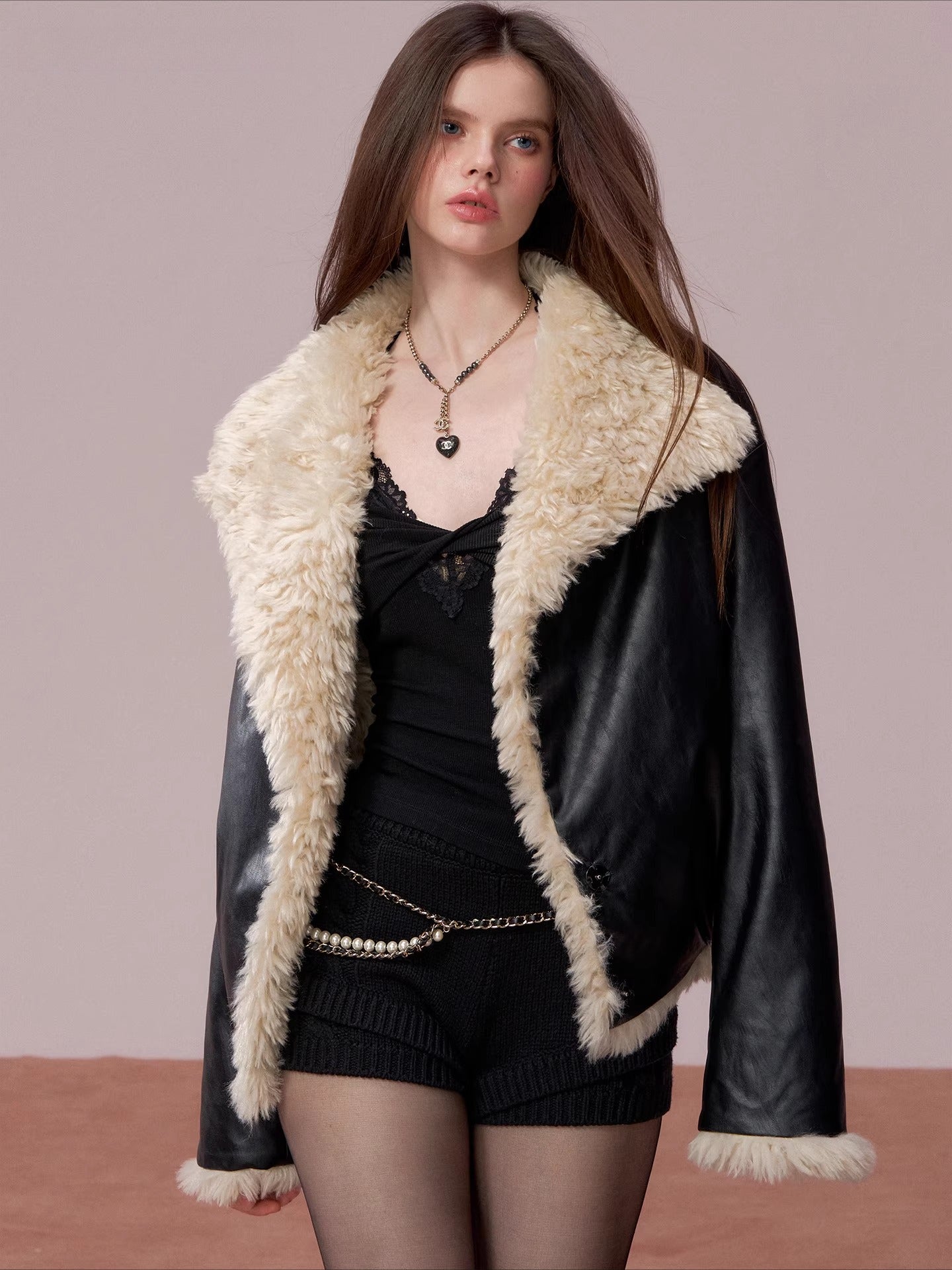 Reversible Faux Fur &amp; PU Leather Jacket
