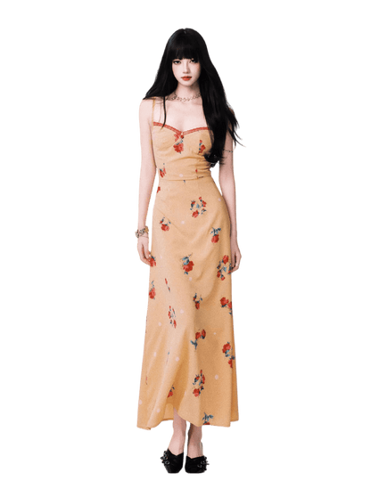 French V-Neck Floral Slip Maxi Dress