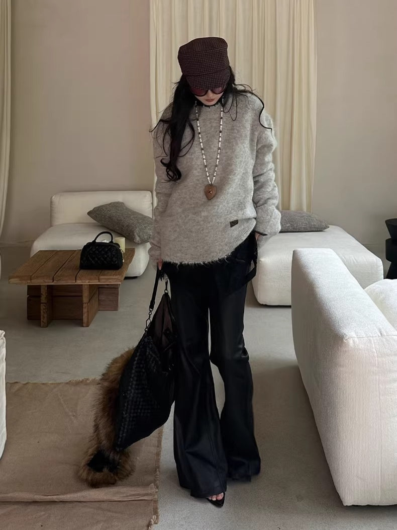 Textured Faux Leather Flared Pants