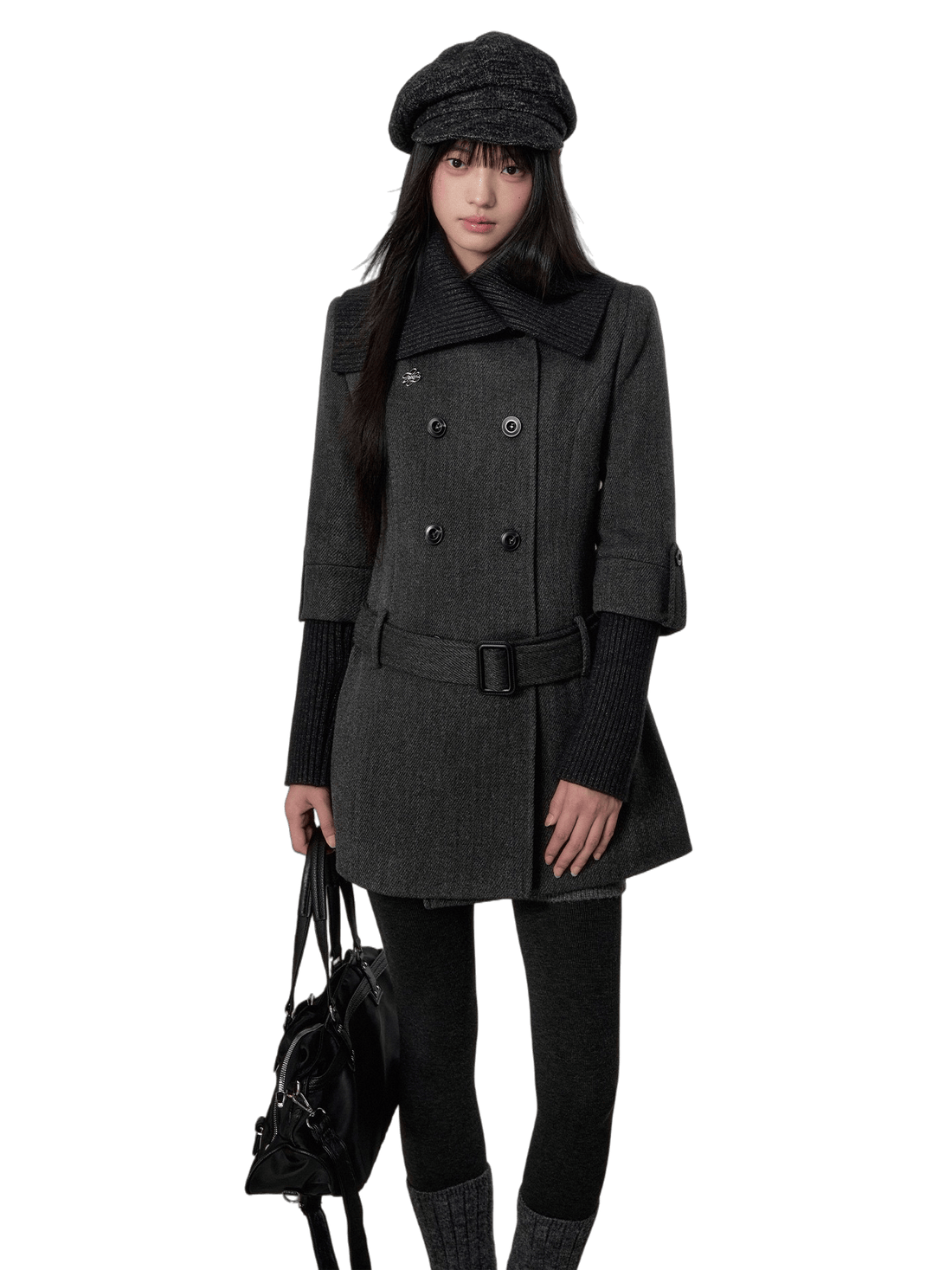 Grey Tailored Wool-Blend Long Dress