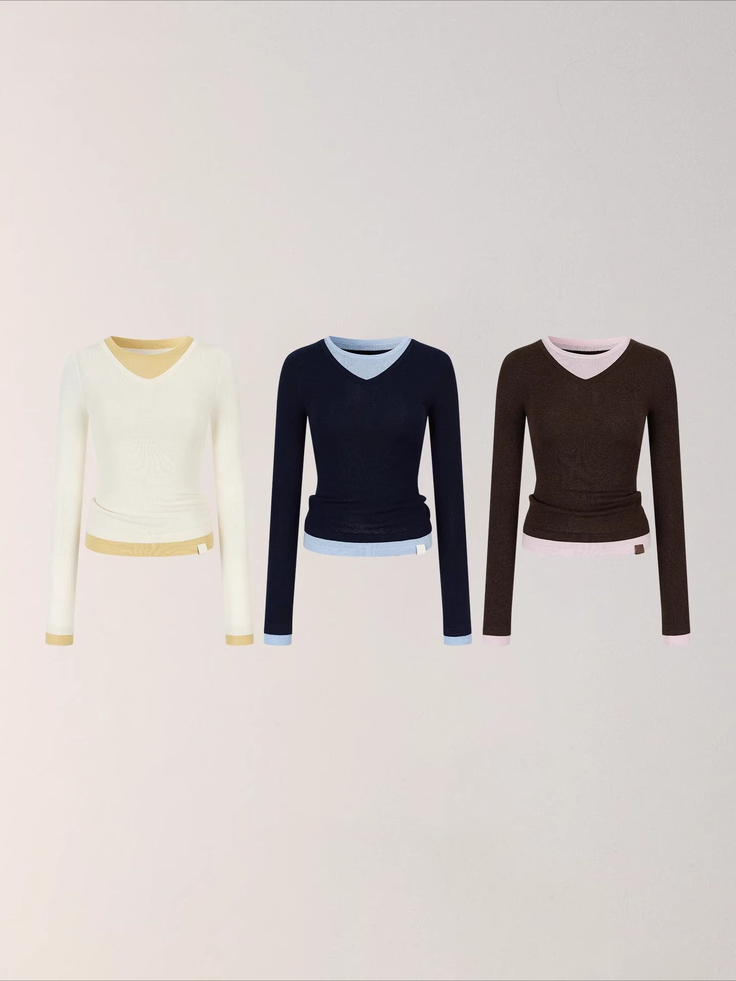 Contrast V-Neck Layered Knit Turtleneck