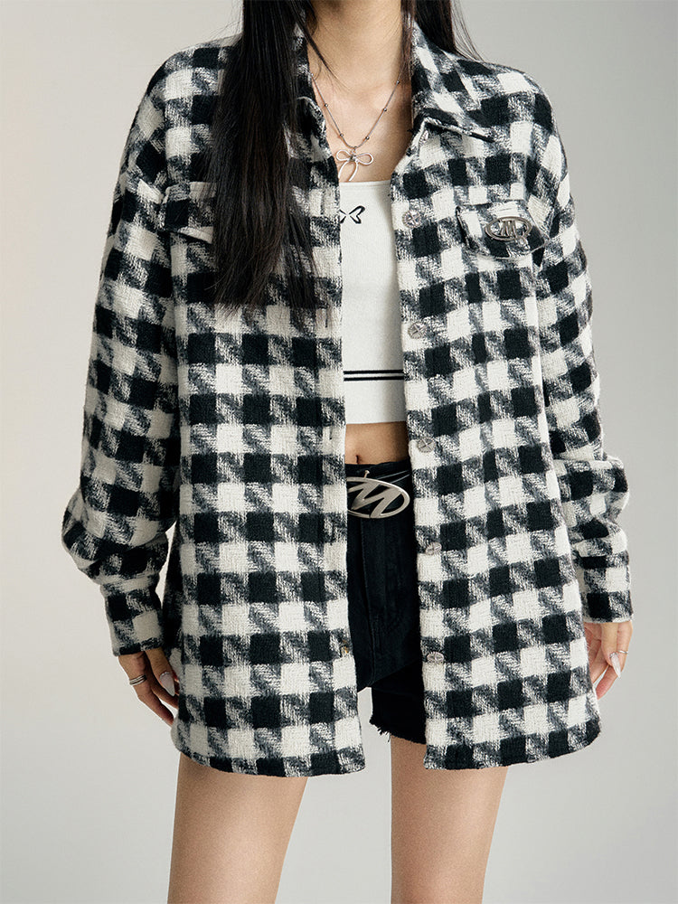 Black Plaid Oversized Shirt Jacket