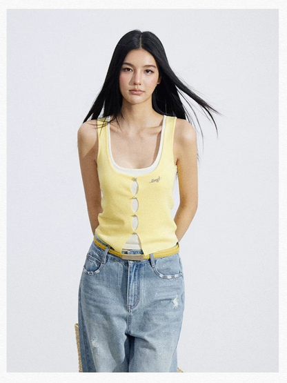 Layered Illusion Knit U-Neck Tank Top