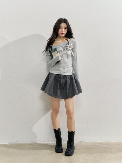 Asymmetric Shoulder Voluminous Ruched T-Shirt - CHINASQUAD