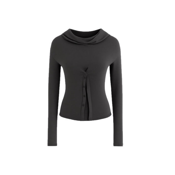 Neck Off-Shoulder Fitted Long Sleeve T-Shirt